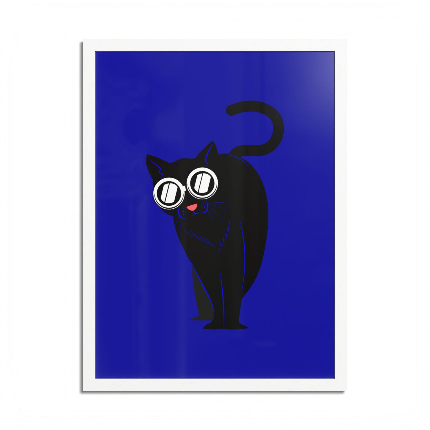 Funny Black Cat Blue Art Print