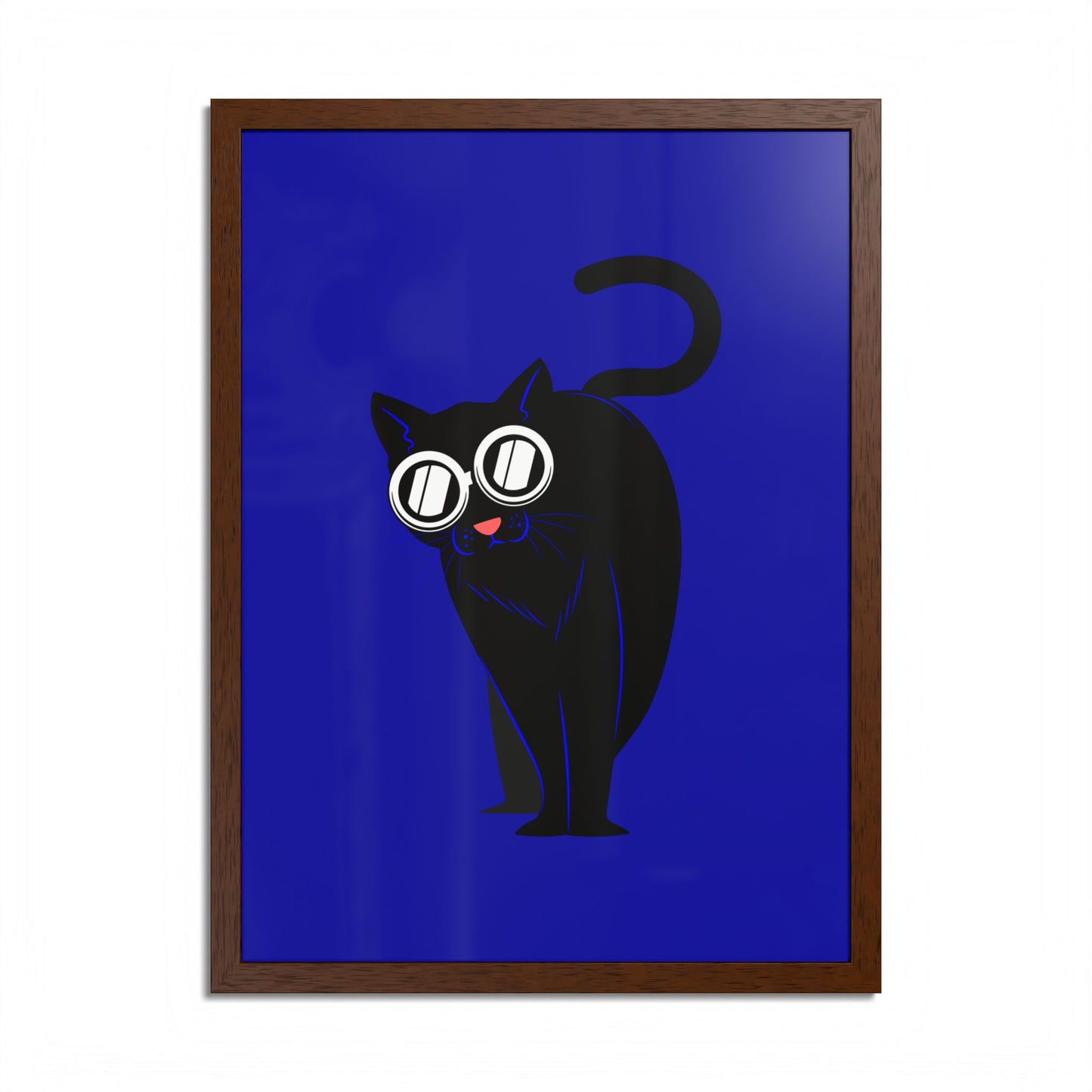 Funny Black Cat Blue Art Print