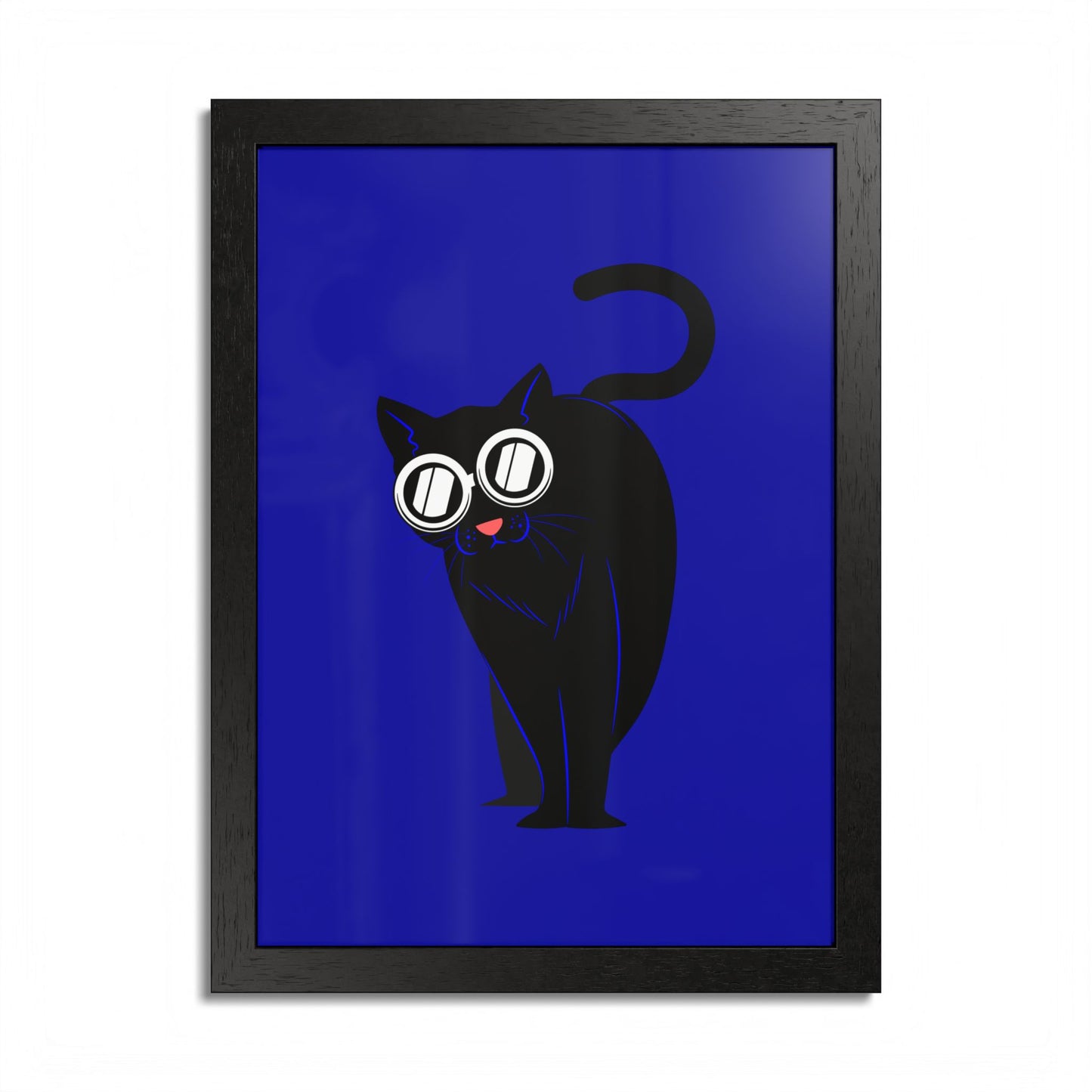 Funny Black Cat Blue Art Print