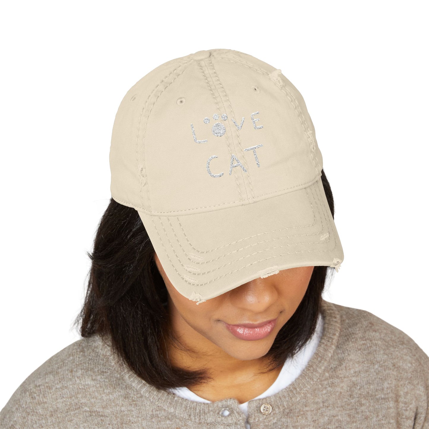 Love Cat Distressed Dad Hat