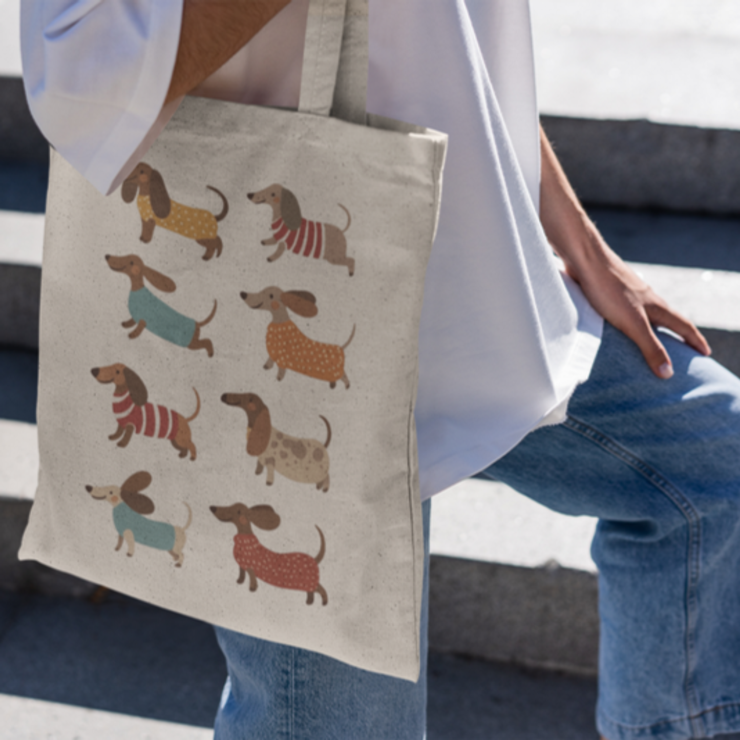 Cute Dachshund Pattern Tote Bag