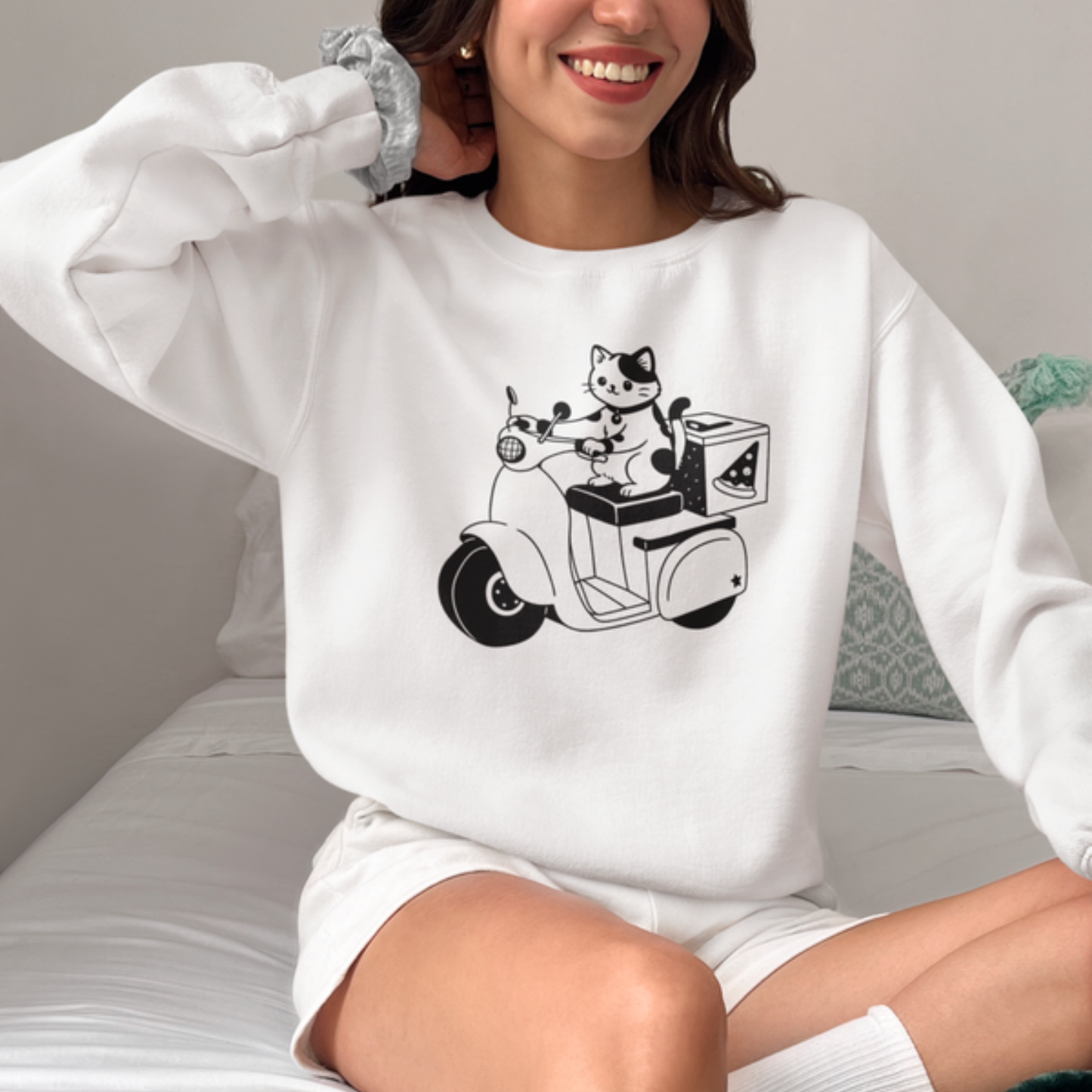 Pizza Delivery Cat Scooter Sweatshirt