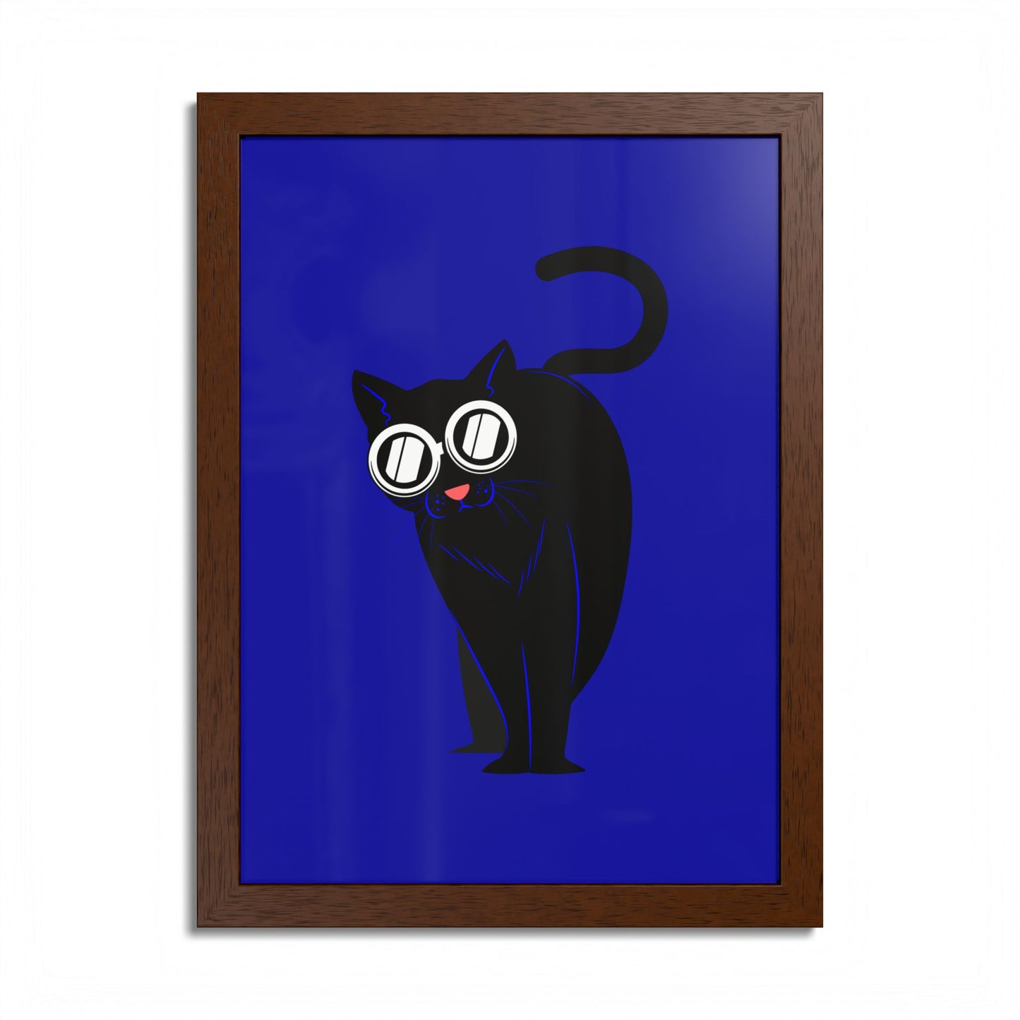 Funny Black Cat Blue Art Print